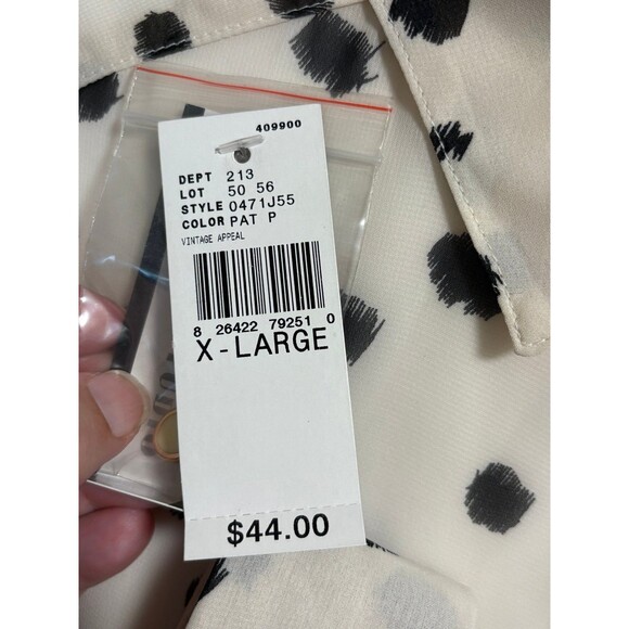 Blouse Ab Studio sheer white ( cream ) leopard print NWT XL tie front - Picture 7 of 8